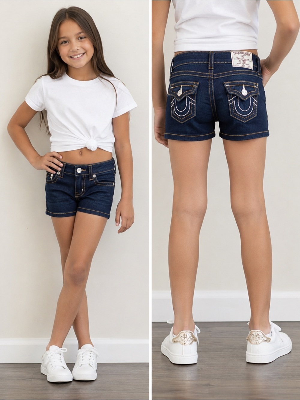 True Religion Girls Jayde Mid Rise Denim Shorts Size 8 Kids NWT Dark Wash